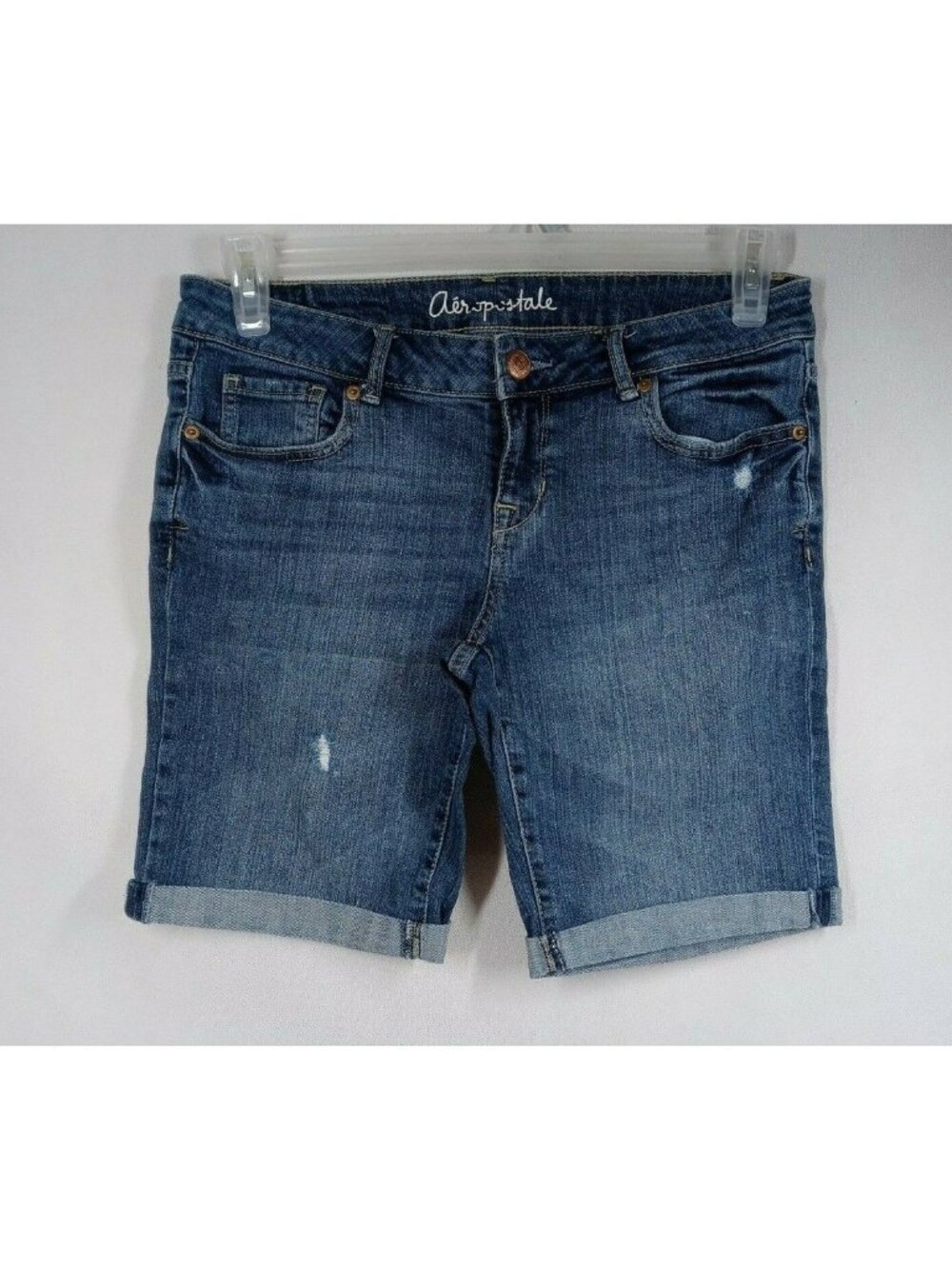 Aeropostale Bermuda Dark Wash Ripped Embroidered Jean Shorts Size 8